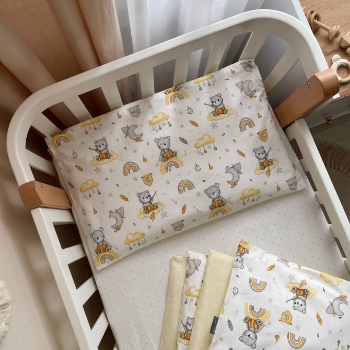 Set lenjerie de schimb pentru patut bebe 3 piese Mix Bear galben (4)
